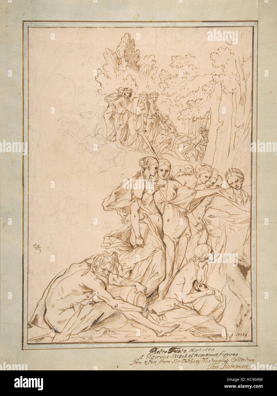 Figures allégoriques sur le Mont Parnasse : étude pour le triomphe de gravure Peinture, Pietro Testa, 1612-50 Banque D'Images