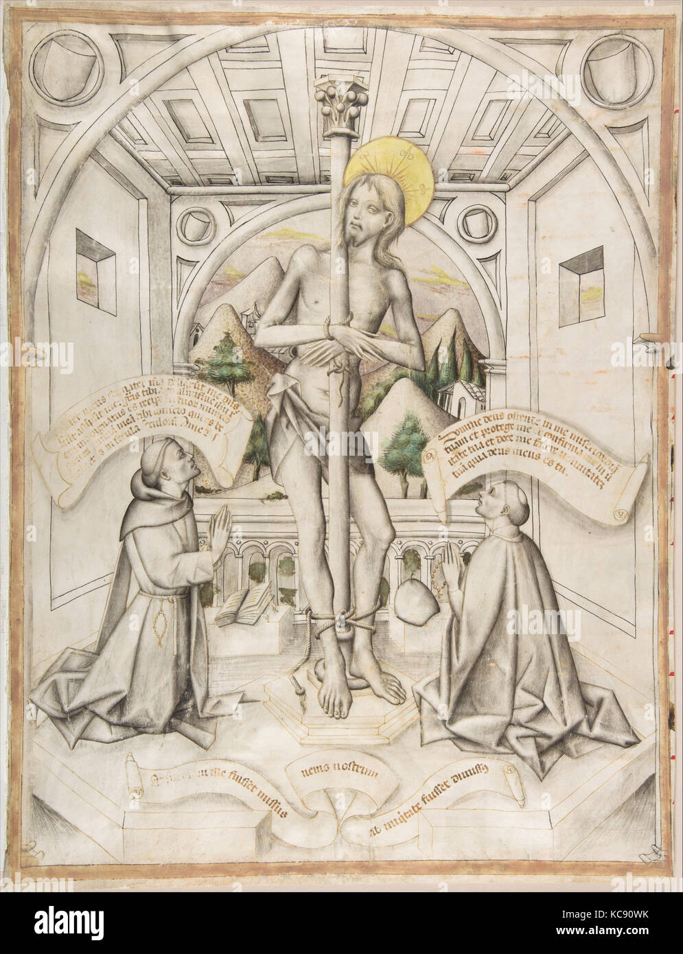 Le Christ à la colonne, ca. 1440-70, avec plume et encre brune de noir de carbone, brosse à laver, gris, Aquarelle et gouache Banque D'Images