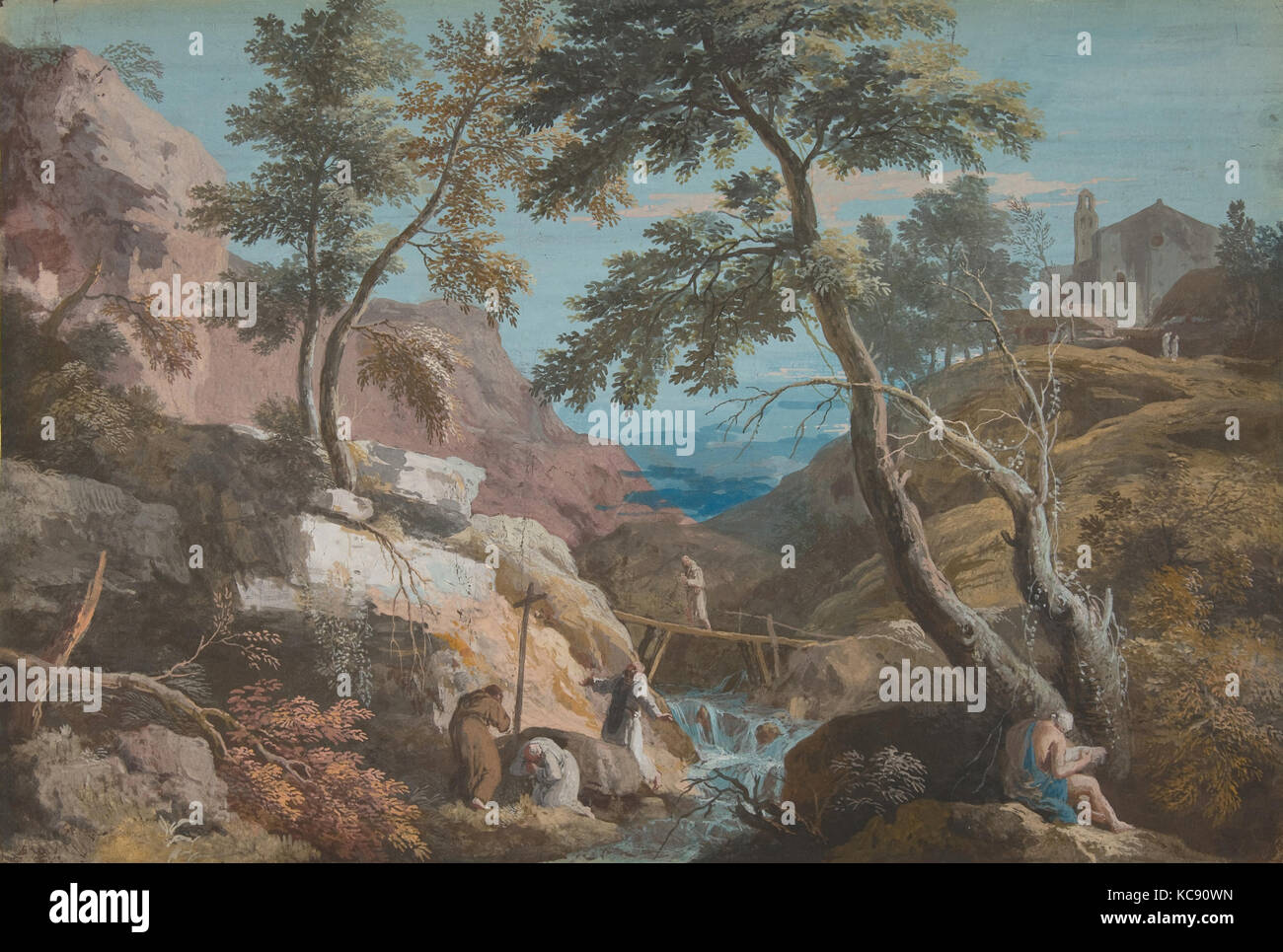 Paysage montagneux avec les ermites, Marco Ricci, 1676-1730 Banque D'Images