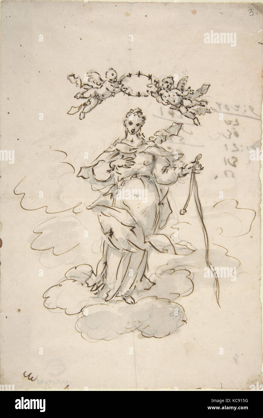Vierge debout sur les nuages tenant un Scapulaire dans sa main gauche, attribué à Giovanni Antonio Pellegrini, 1675-1741 Banque D'Images