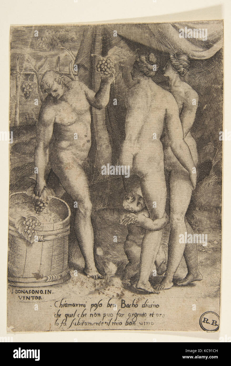 À gauche Bacchus raisins donnant aux femmes, à partir de 'Les amours des dieux', Giulio Bonasone, 1531-60 Banque D'Images