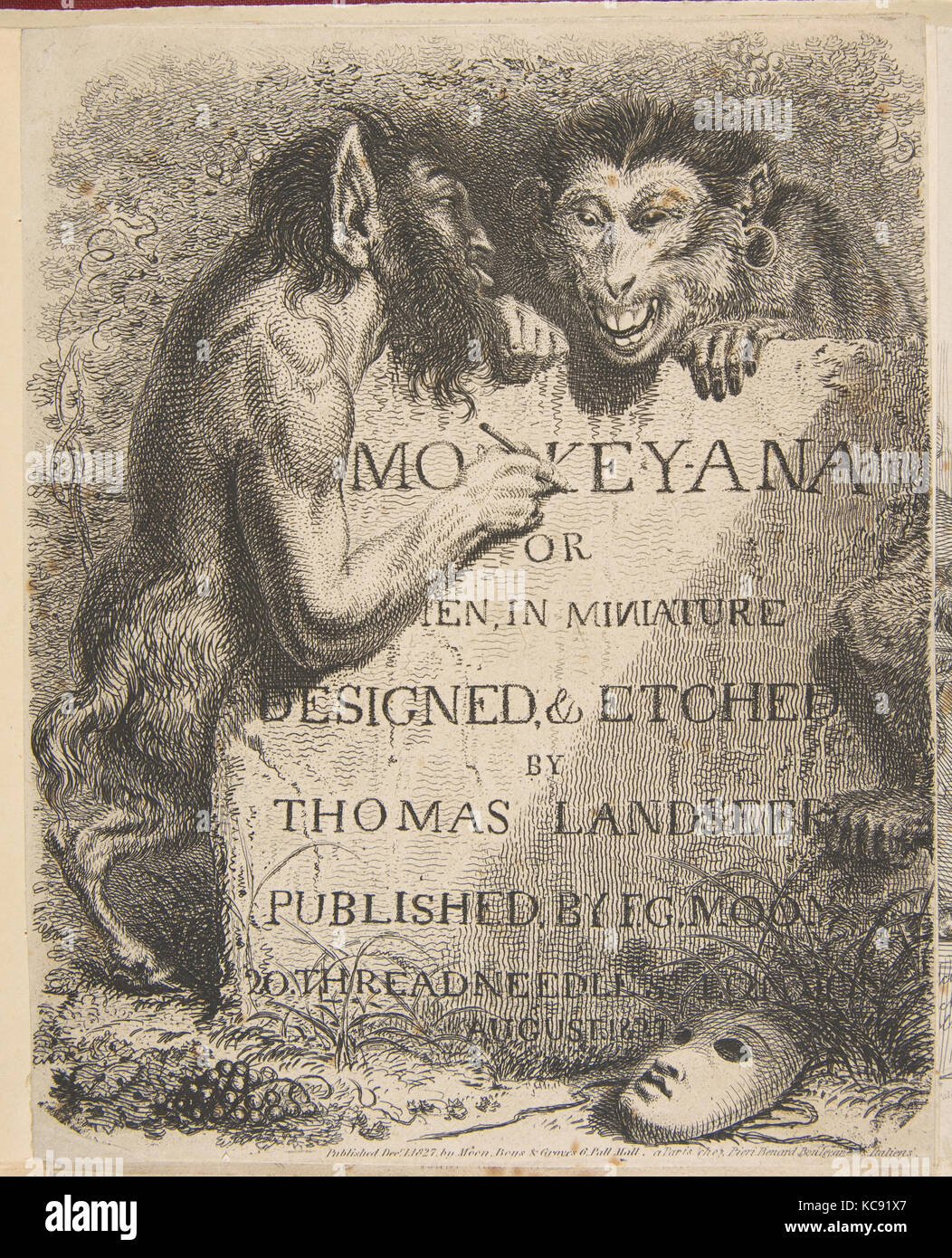 Page de titre : Monkey-Ana ou les hommes, en miniature, Thomas, Landseer 1 Décembre 1827 Banque D'Images