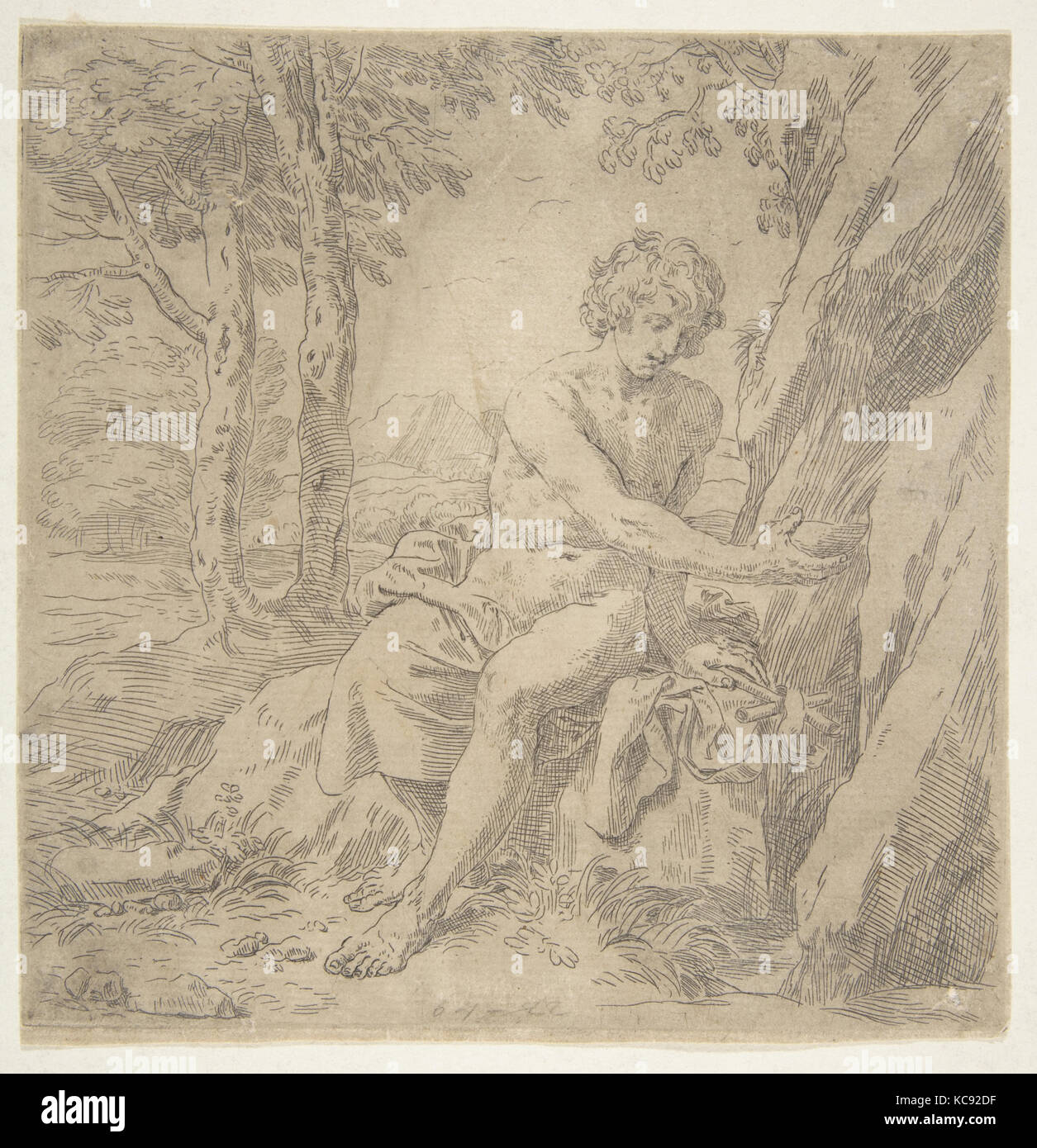 Saint Jean Baptiste dans le désert, Simone Cantarini, ca. 1637-1639 Banque D'Images