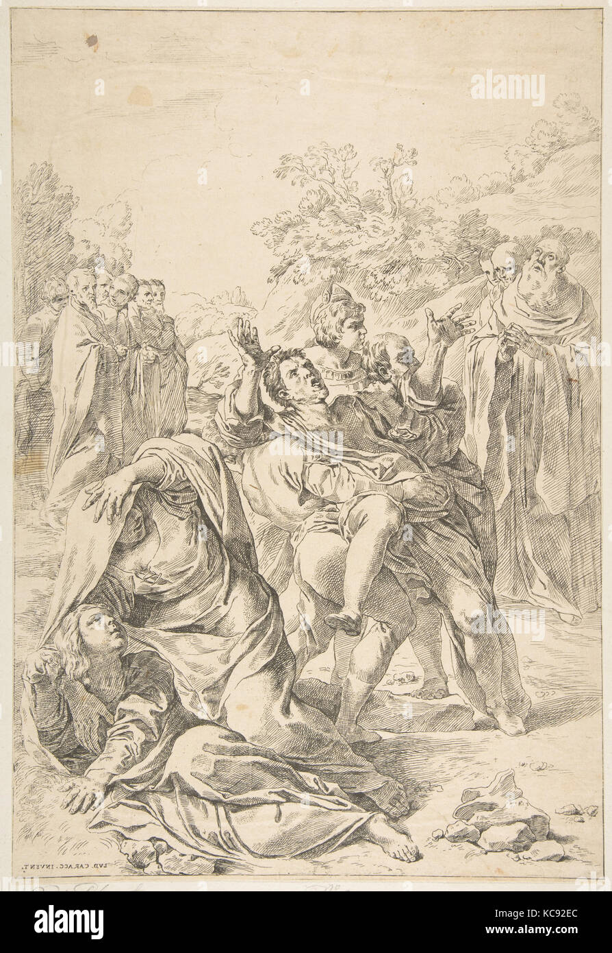 Saint Benoît exorciser un démon, gravé par Simone Cantarini, ca. 1637-1639 Banque D'Images