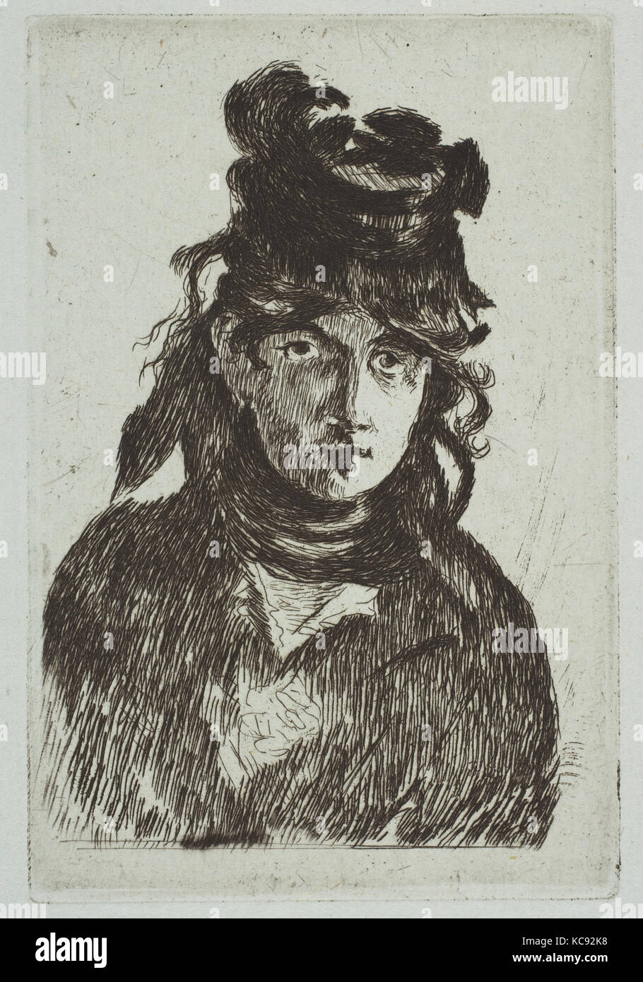 Portrait de Berthe Morisot, 1872-74, gravure sur bois sur papier bleu, deuxième et dernier état, à partir de 1905 Strölin, edition : 411 plaque Banque D'Images