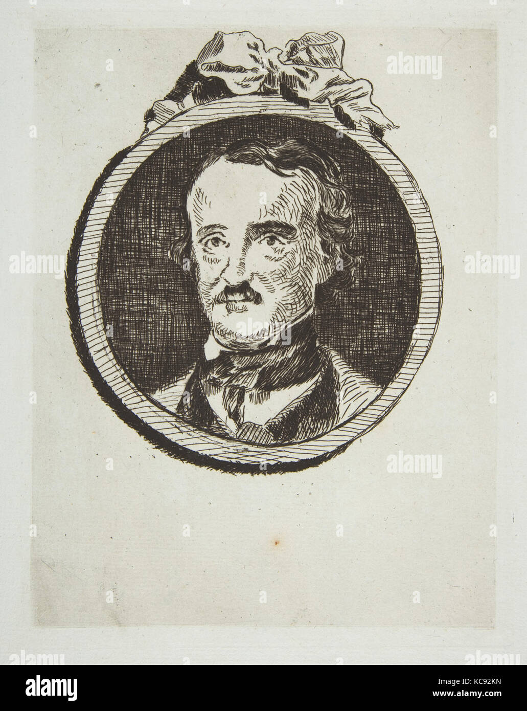 Portrait d'Edgar Allan Poe, 1876, gravure sur bois sur papier bleu, de 1905 Strölin edition, plaque : 7 1/4 x 5 3/4 in. (18.4 x 14.6cm Banque D'Images
