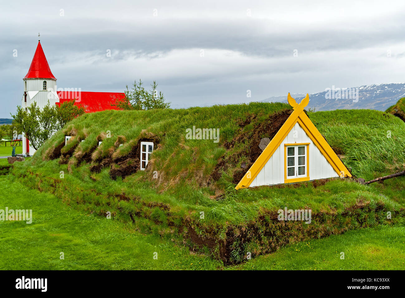 Gazon traditionnelles maisons de Glaumbaer - Islande Banque D'Images