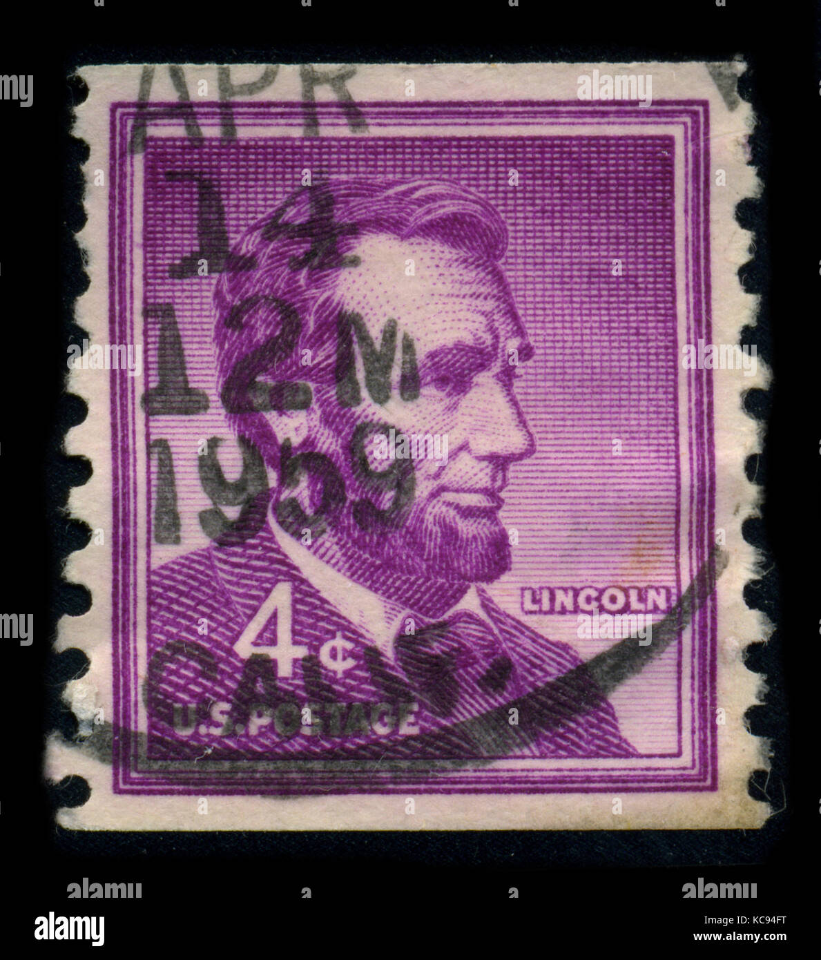 USA-CIRCA 1959 : un timbre montre le portrait image Abraham Lincoln (12 février 1809 - 15 avril 1865) a servi comme 16ème président des États-Unis fr Banque D'Images