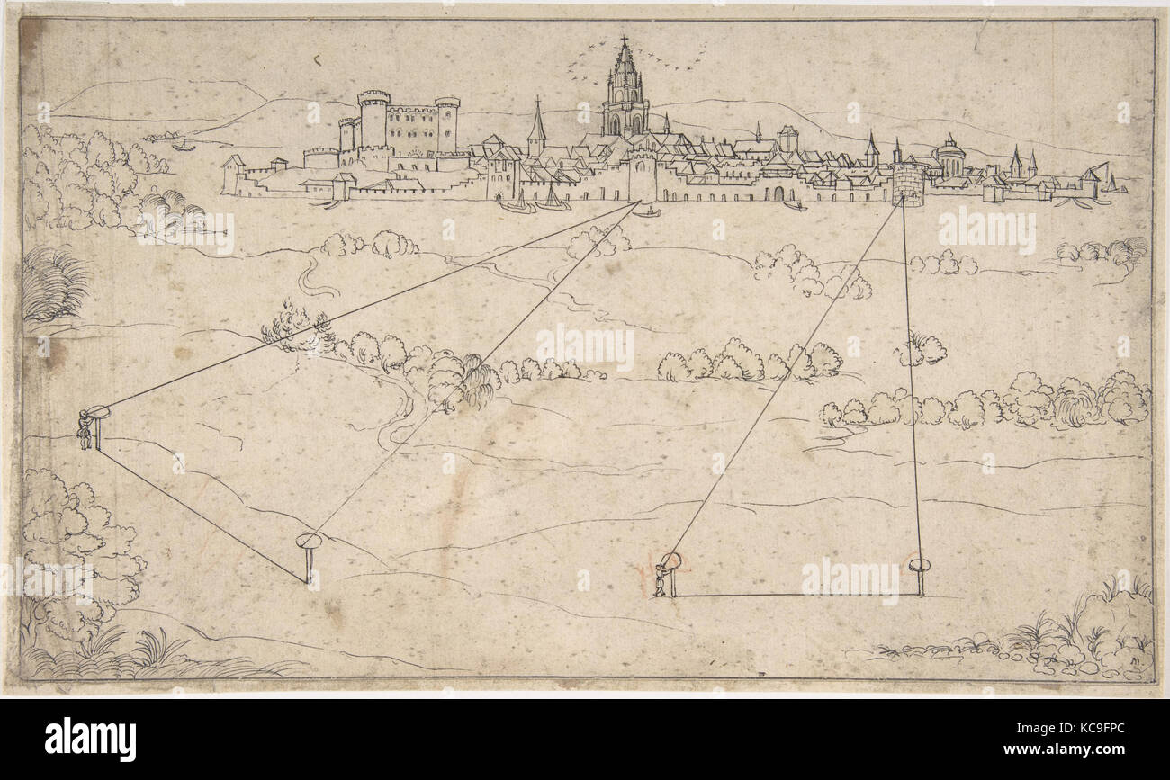 Étude de perspective en vue d'une ville médiévale, attribué à Matthäus Merian l'ancien, 1600-1650 Banque D'Images