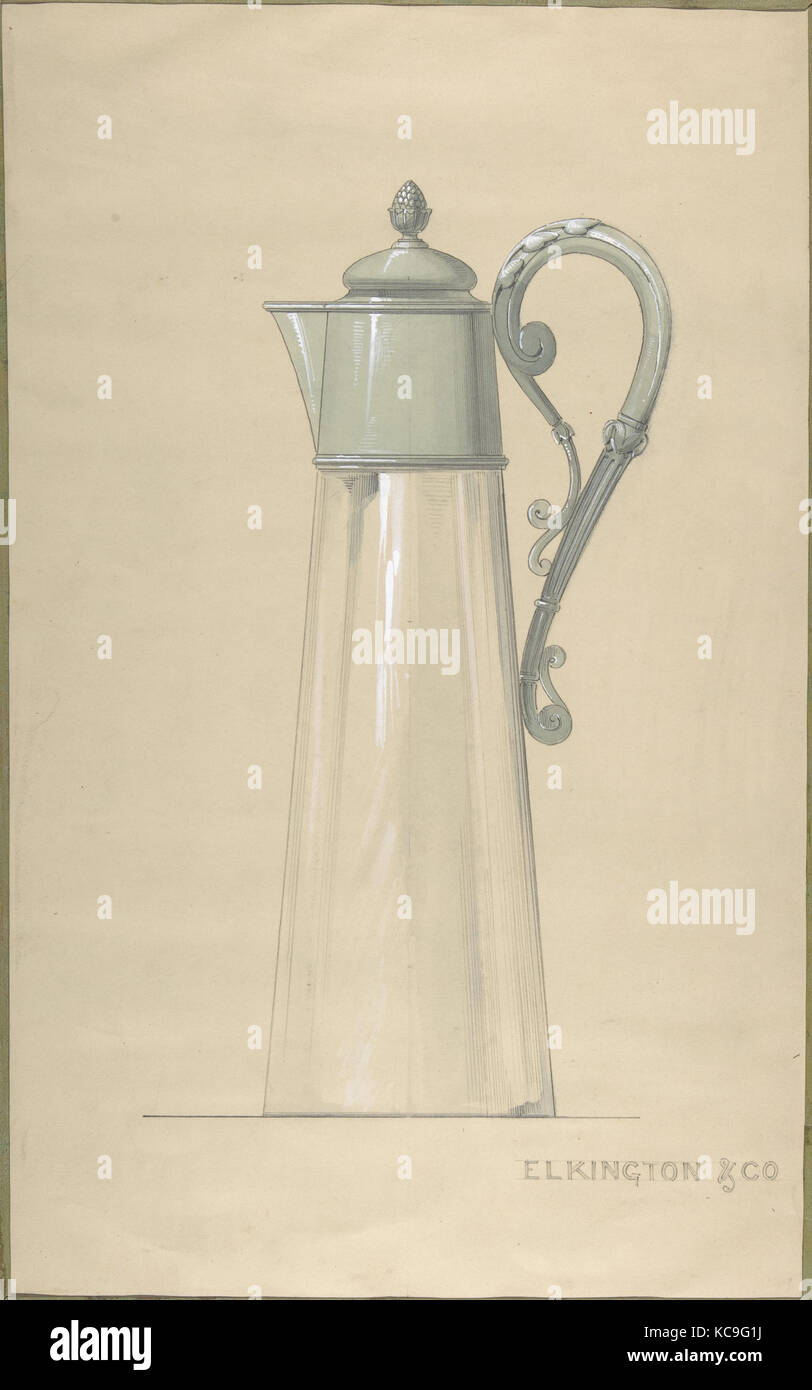 Conception pour l'eau en verre et en argent Pitcher, avec un couvercle, George Richards Elkington, 1820-65 Banque D'Images