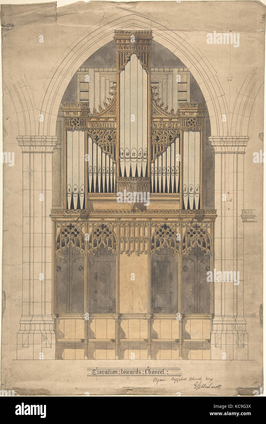 L'altitude en direction de choeur, orgue, Coggeshall Église, Essex (église Saint Pierre-ad Vincula), Ernest Geldart, ca. 1895 Banque D'Images