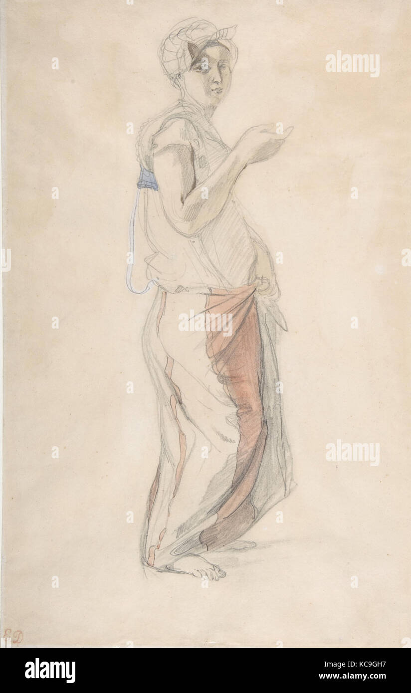Femme debout en costume marocain, Eugène Delacroix, ca. 1834 Banque D'Images