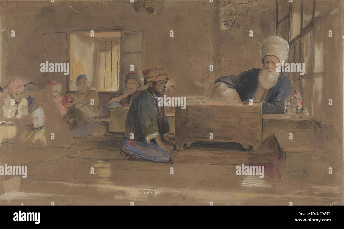 L'École arabe, 1841-51, Aquarelle et gouache sur craie noire sur papier brun, feuille : 11 11/16 x 19 1/8 in. (29,7 x 48,6 cm Banque D'Images