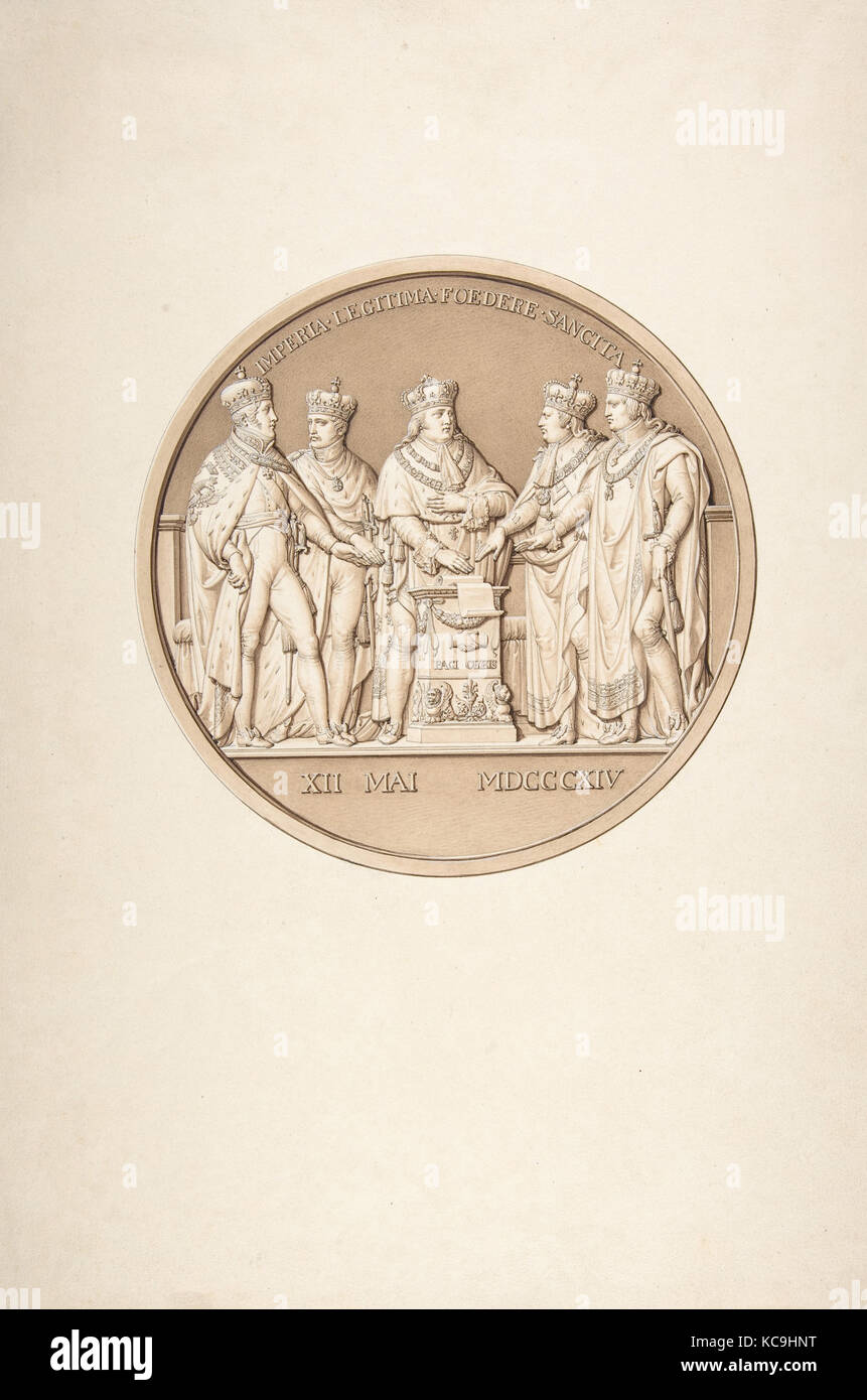 Conception pour une médaille commémorant le Traité de Paris de 1814, Jacques Édouard Gatteaux, 19e siècle Banque D'Images