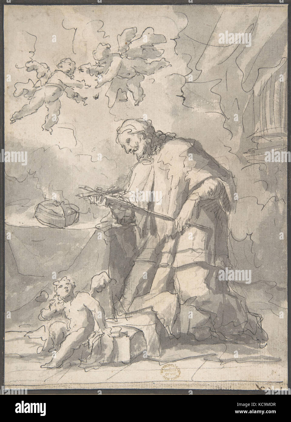 Saint Jean Nepomucen vénérant un Crucifix, Francesco Fontebasso, 1689-1767 Banque D'Images