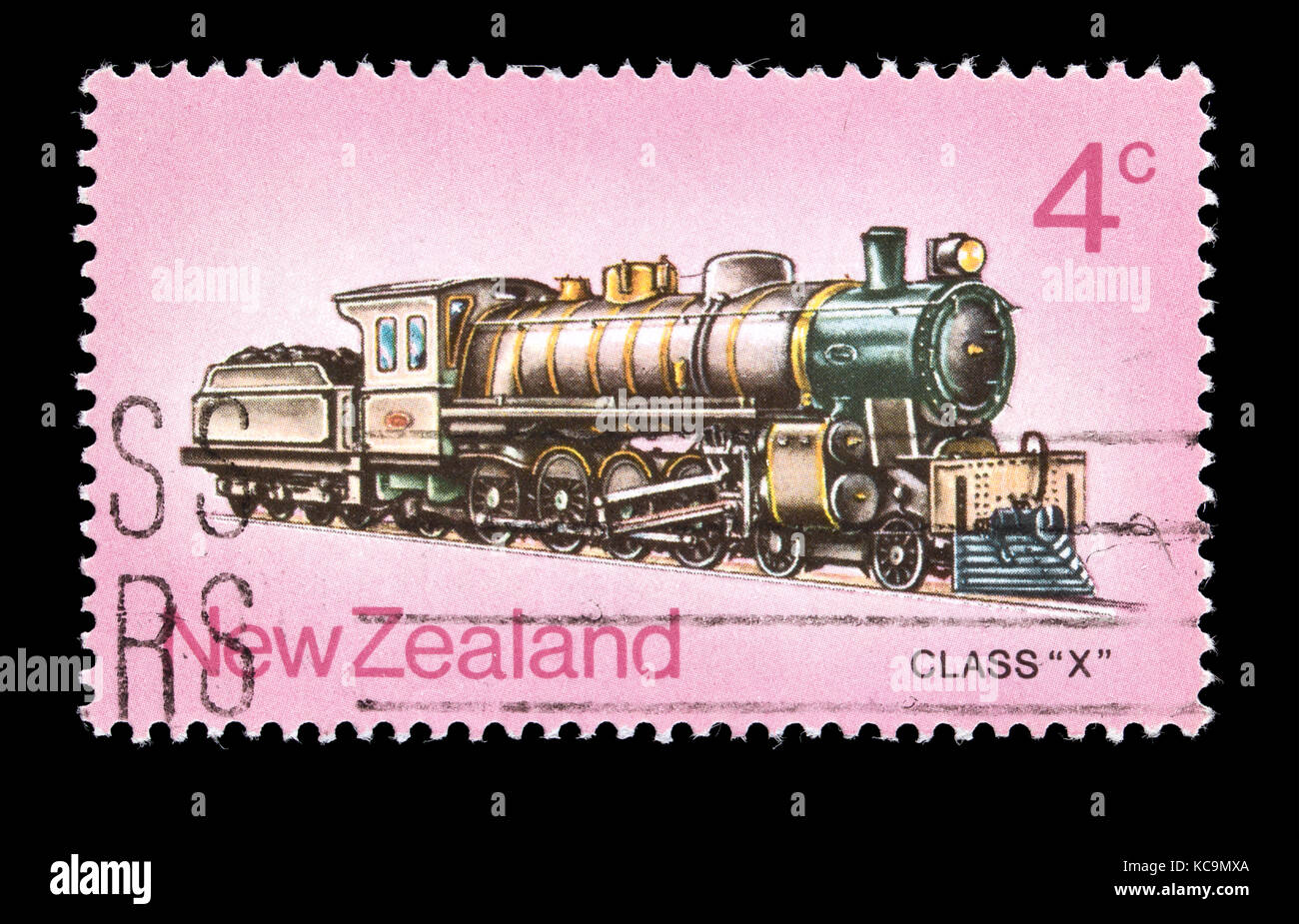 Timbre-poste de Nouvelle-zélande représentant une locomotive à vapeur de la classe X Banque D'Images