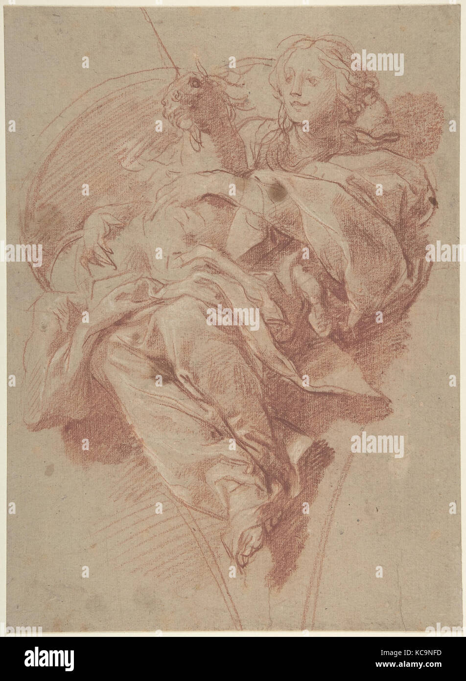 La figure allégorique de la pureté avec une licorne (recto) ; étude de drapé (verso), Baldassare Franceschini, 1650 Banque D'Images