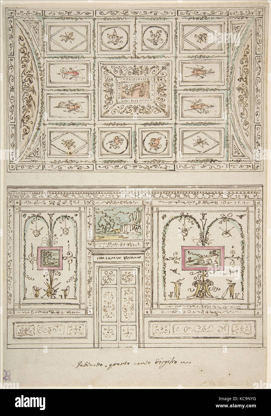 Design pour la décoration d'un mur et plafond d'un "Gabinetto' liés à la quatrième Virgile Canto, Felice Giani, 1758-1823 Banque D'Images