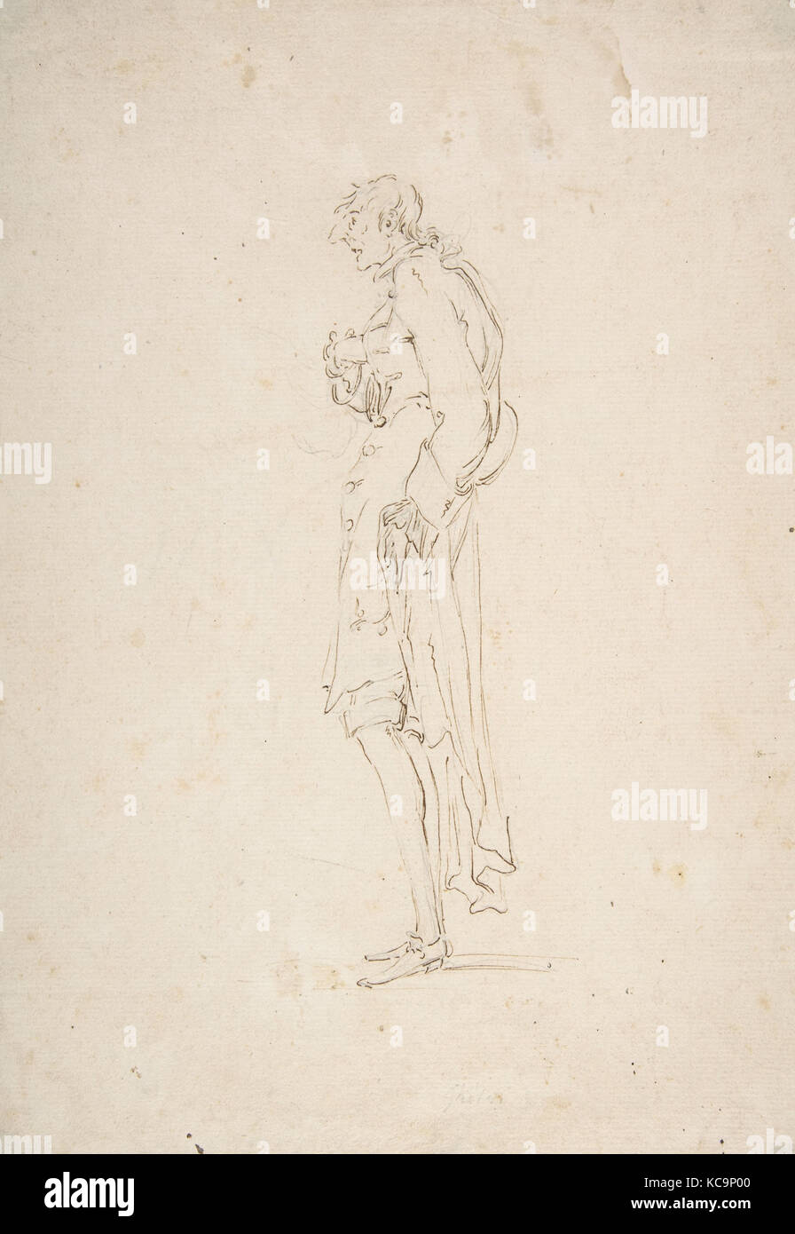 Caricature esquissée d'un homme debout face à gauche, attribué à Pier Leone Ghezzi, 1674-1755 Banque D'Images