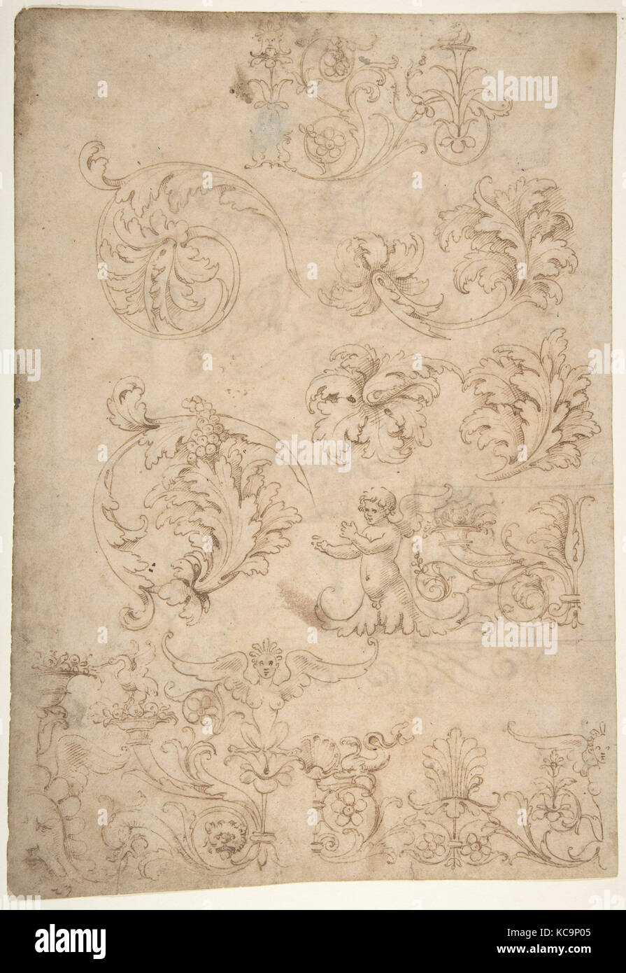 Feuille de croquis d'études, d'ornement (recto et verso), attribué à Giovanni da Udine, 1487-1564 Banque D'Images