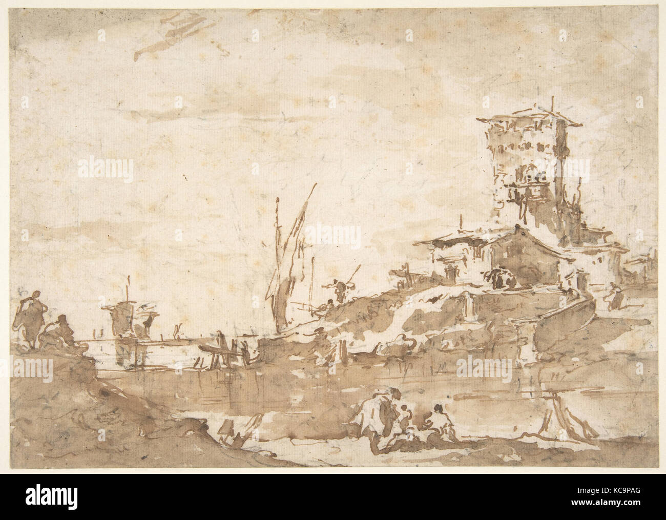 Capriccio lagon avec une tour, Francesco Guardi, 1712-93 Banque D'Images