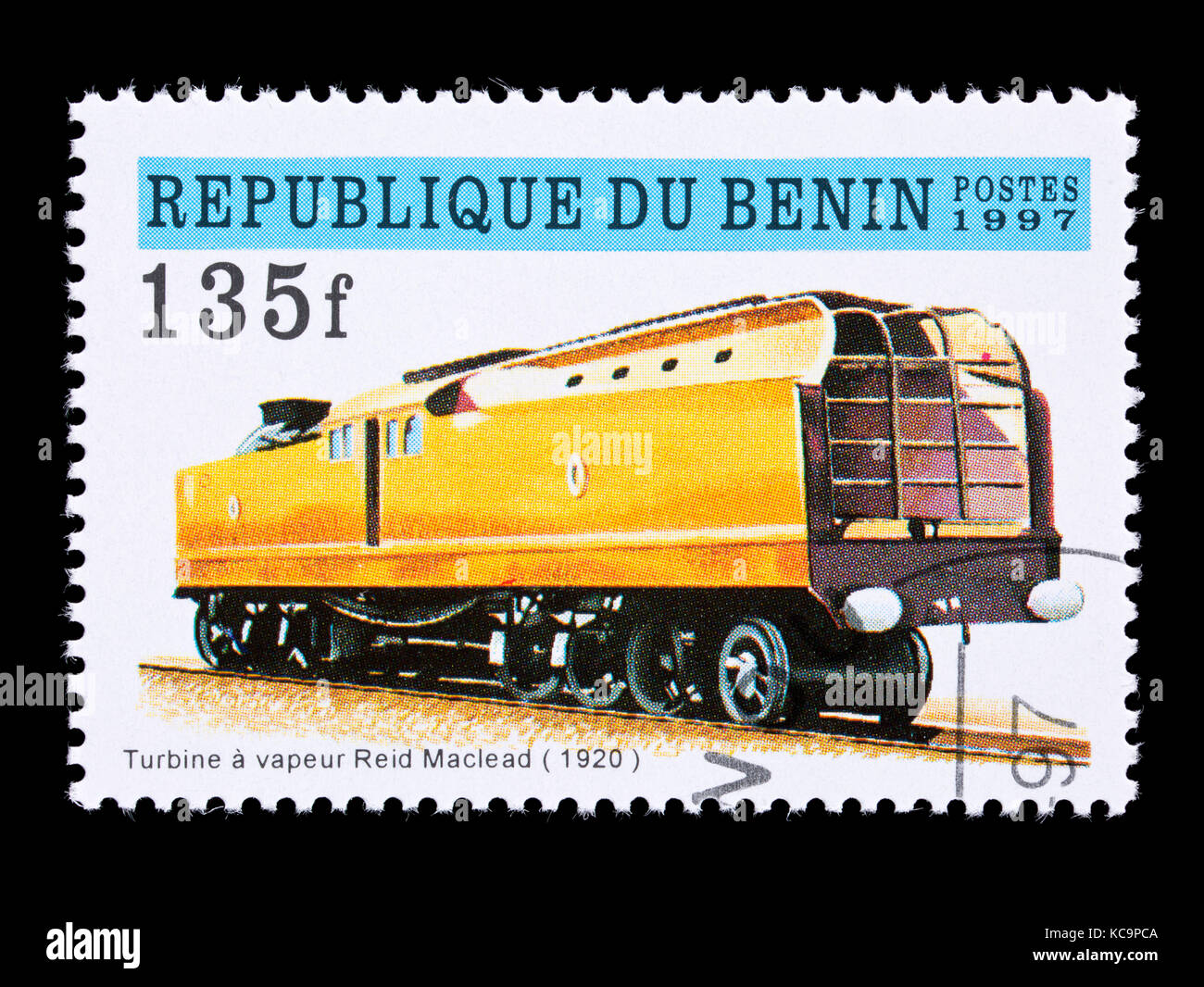 Timbre-poste représentant le Bénin de la turbine à vapeur Reid Maclead, 1920. Banque D'Images