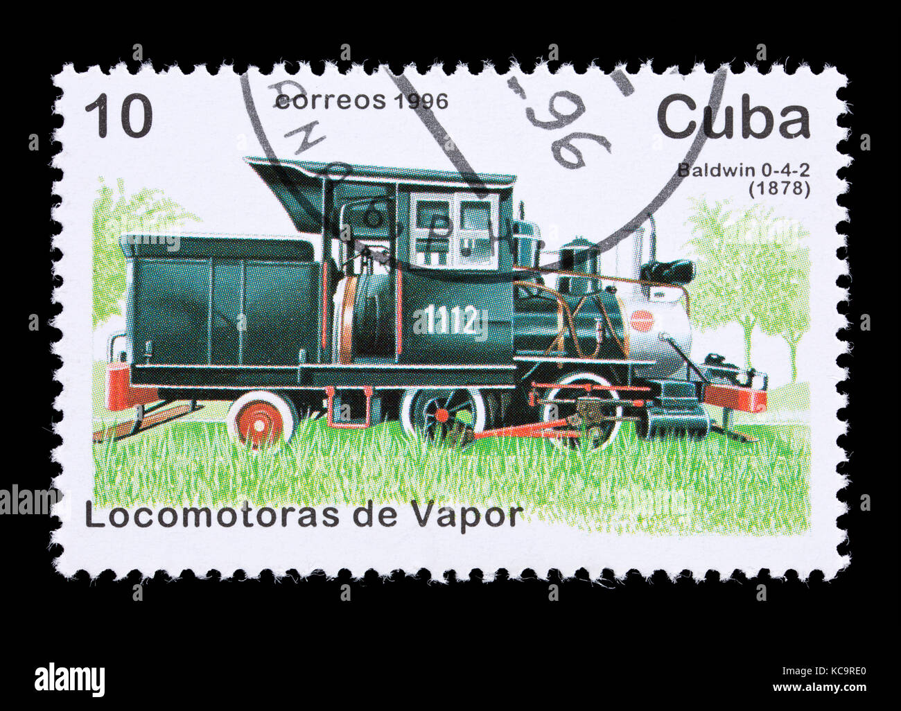 Timbre-poste de Cuba représentant une locomotive à vapeur Baldwin 0-402 de 1878 Banque D'Images