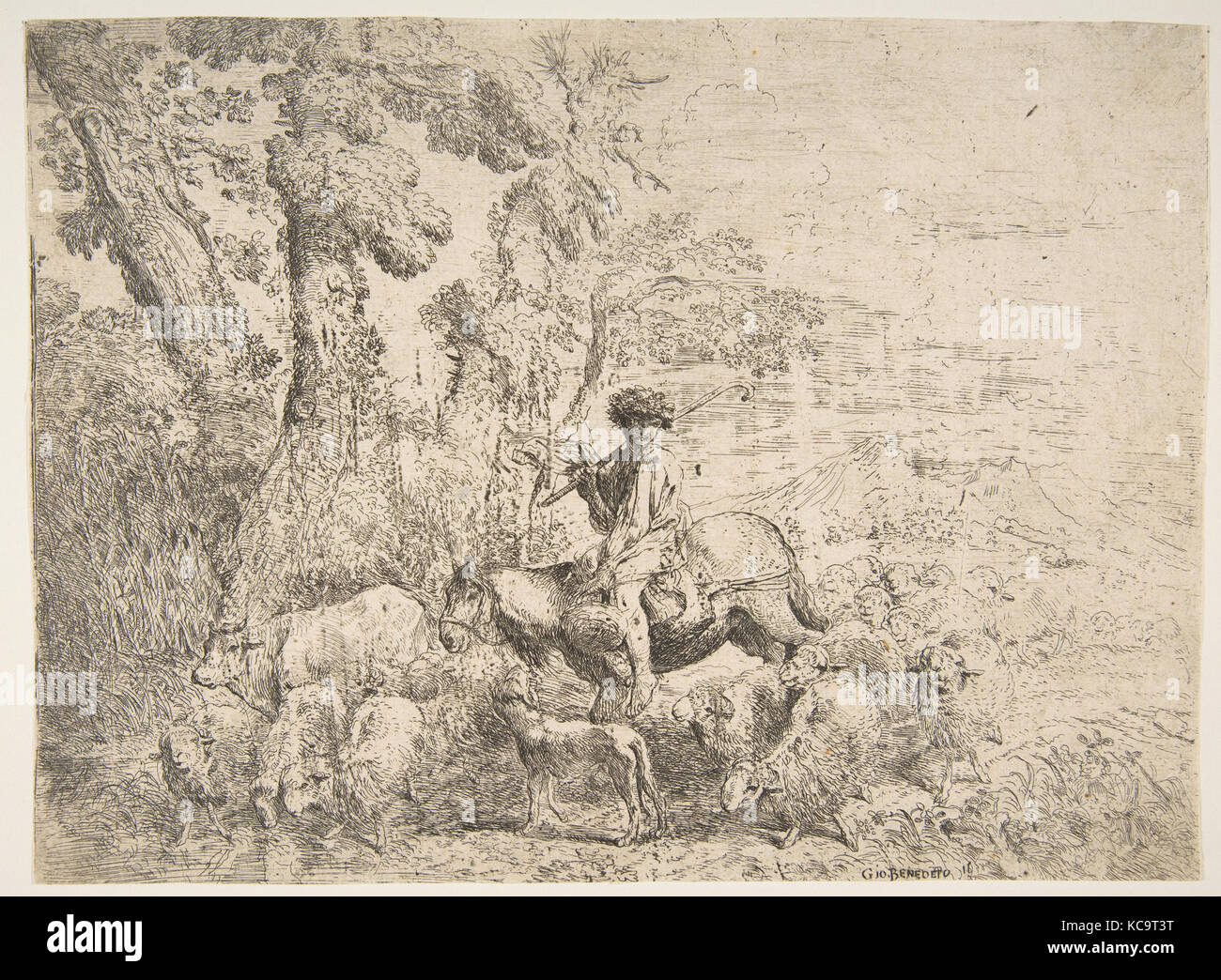 Jeune Berger à cheval, Giovanni Benedetto Castiglione Banque D'Images