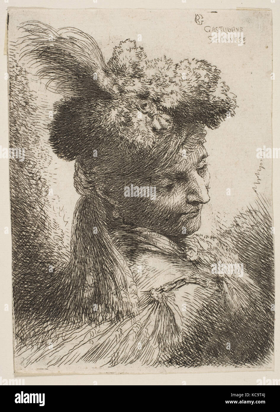 Tête d'un homme avec un turban, Giovanni Benedetto Castiglione Banque D'Images
