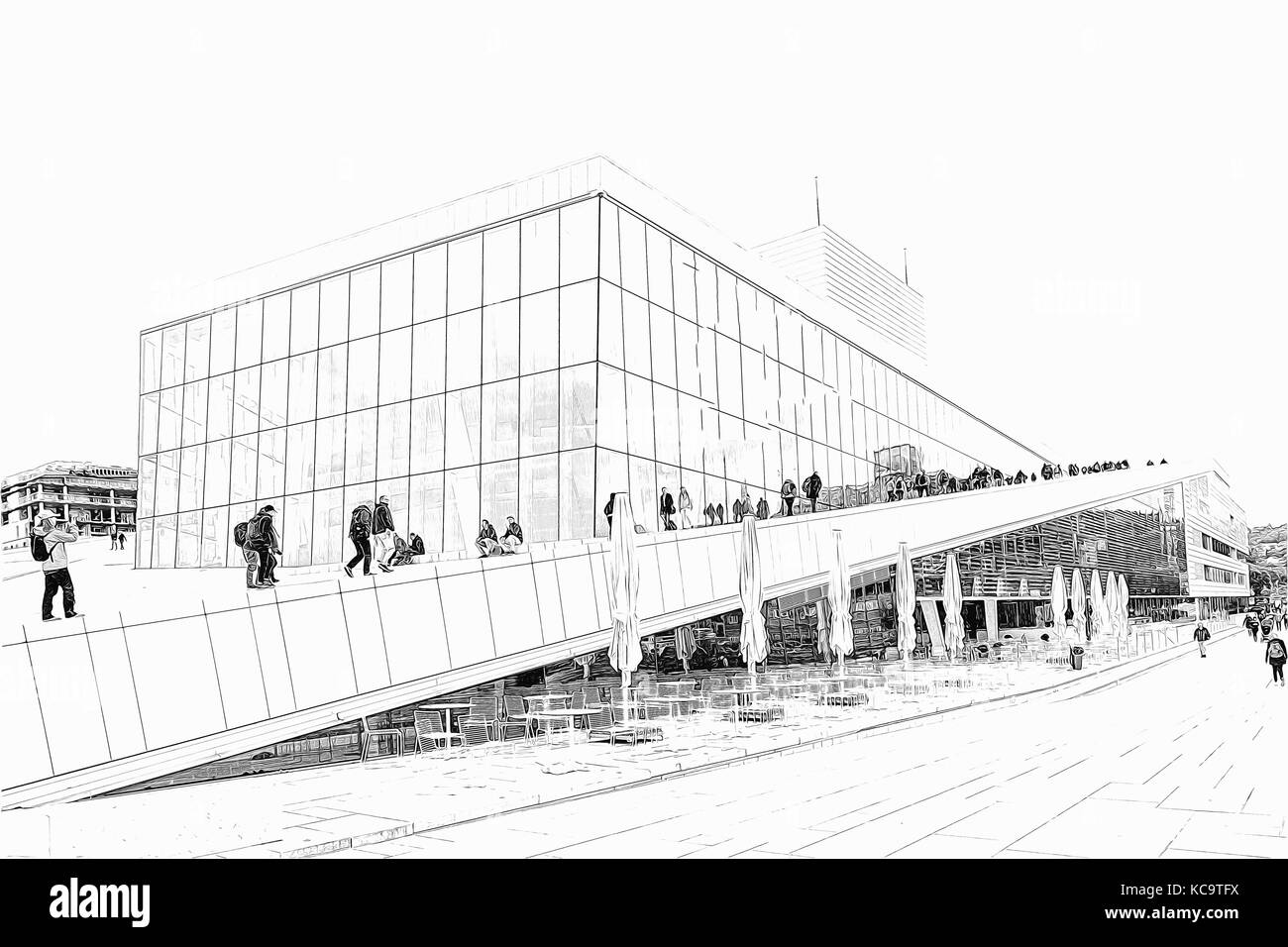 Impression graphique d'Oslo Opera House, Norway, accueil de l'Opéra et Ballet national de Norvège. Ouvert en 2008. Texture ( illustration ). Banque D'Images
