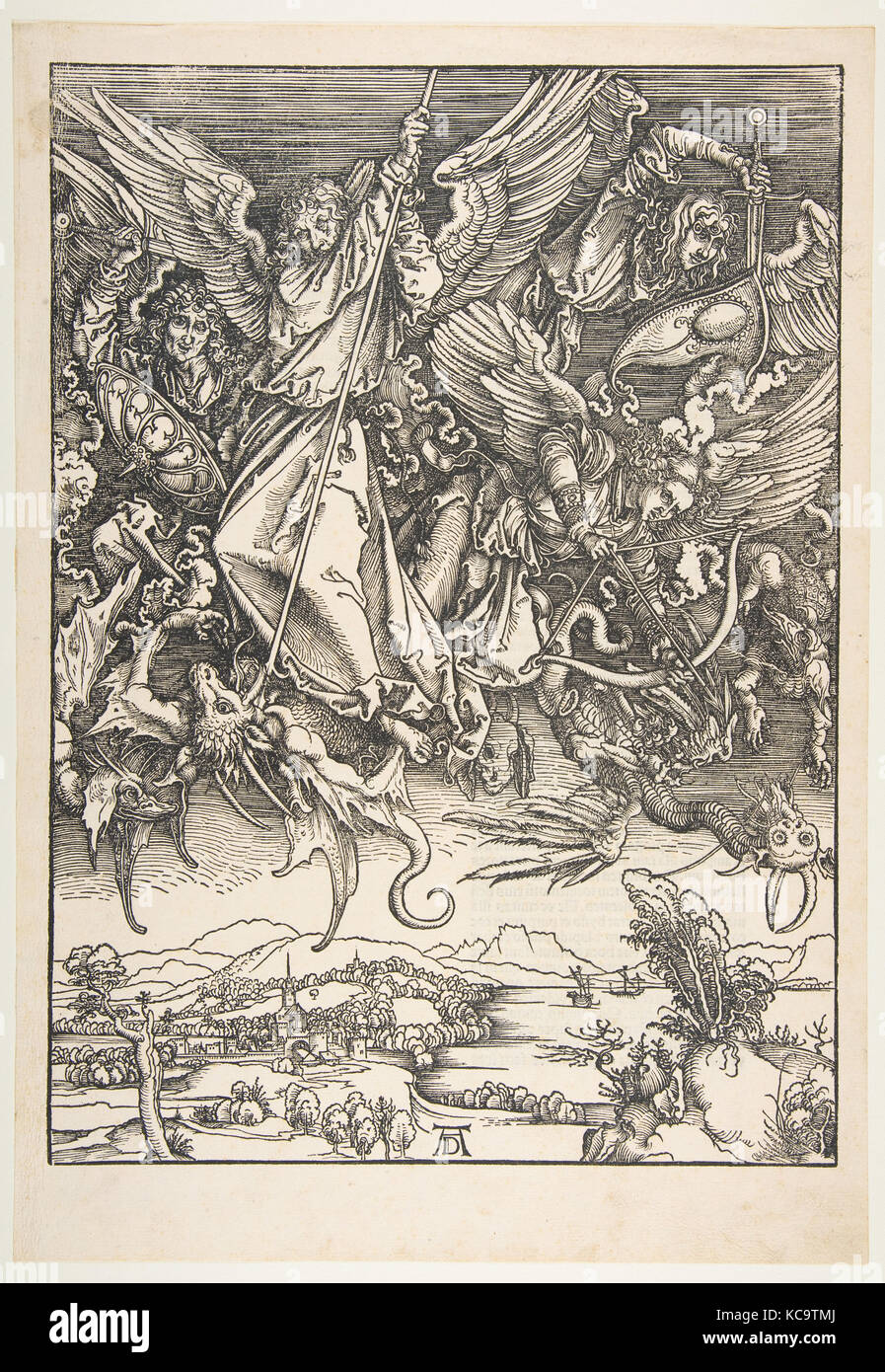 Saint Michel combattant le dragon, de l'Apocalypse, Albrecht Dürer, 1511 Banque D'Images