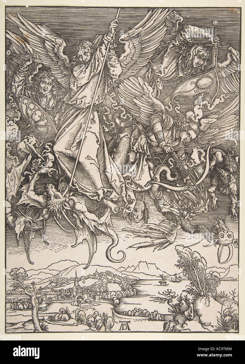 Saint Michel combattant le dragon, de l'Apocalypse, Albrecht Dürer, n.d Banque D'Images