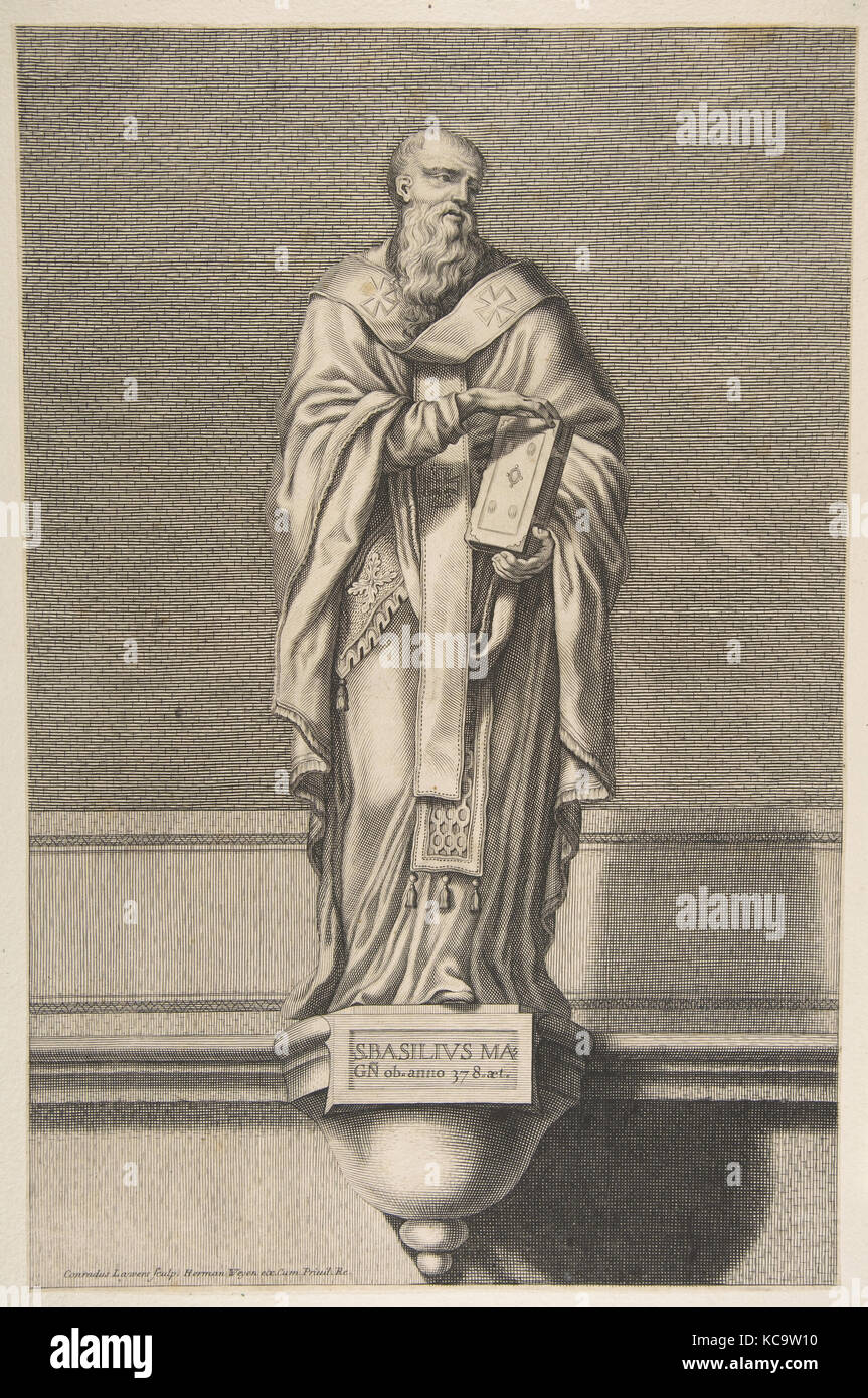 Saint Basile le Grand, gravure, estampes, Conrad Lauwers (flamande, Anvers, 1632-ca. 1685), après Laurent de la Hyre (Français Banque D'Images