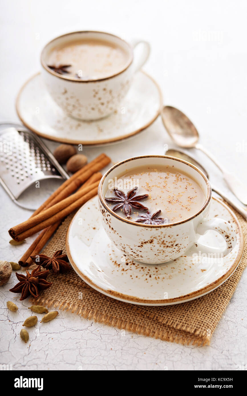 Masala thé en tasse avec des épices d'hiver Banque D'Images