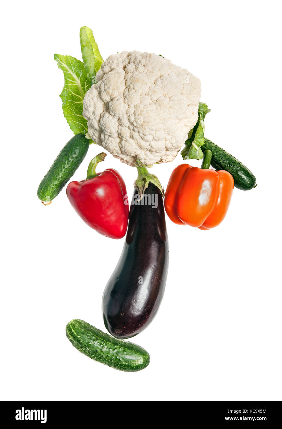 Funny face en légumes frais isolé sur fond blanc Banque D'Images