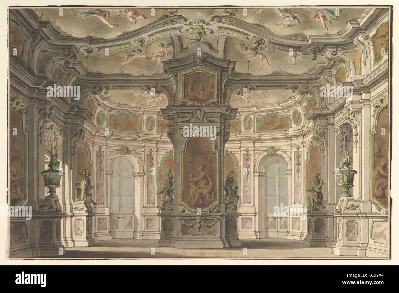 Conception d'un ensemble d'opéra, un congrès de Cupids, Carlo Zucchi le Jeune, 18e siècle Banque D'Images
