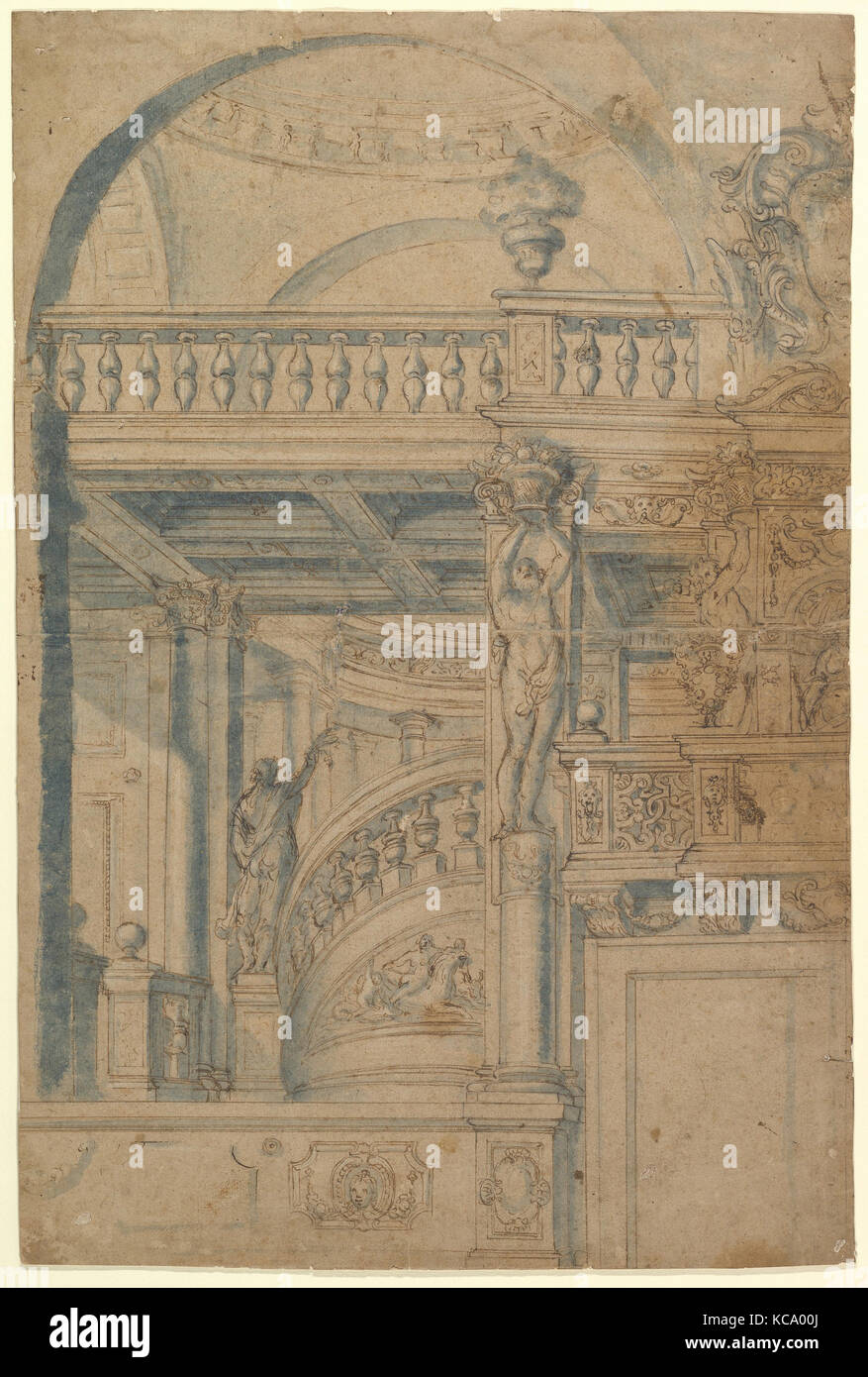 L'altitude d'un escalier et balustrade, anonyme, Italien, 17e siècle Banque D'Images