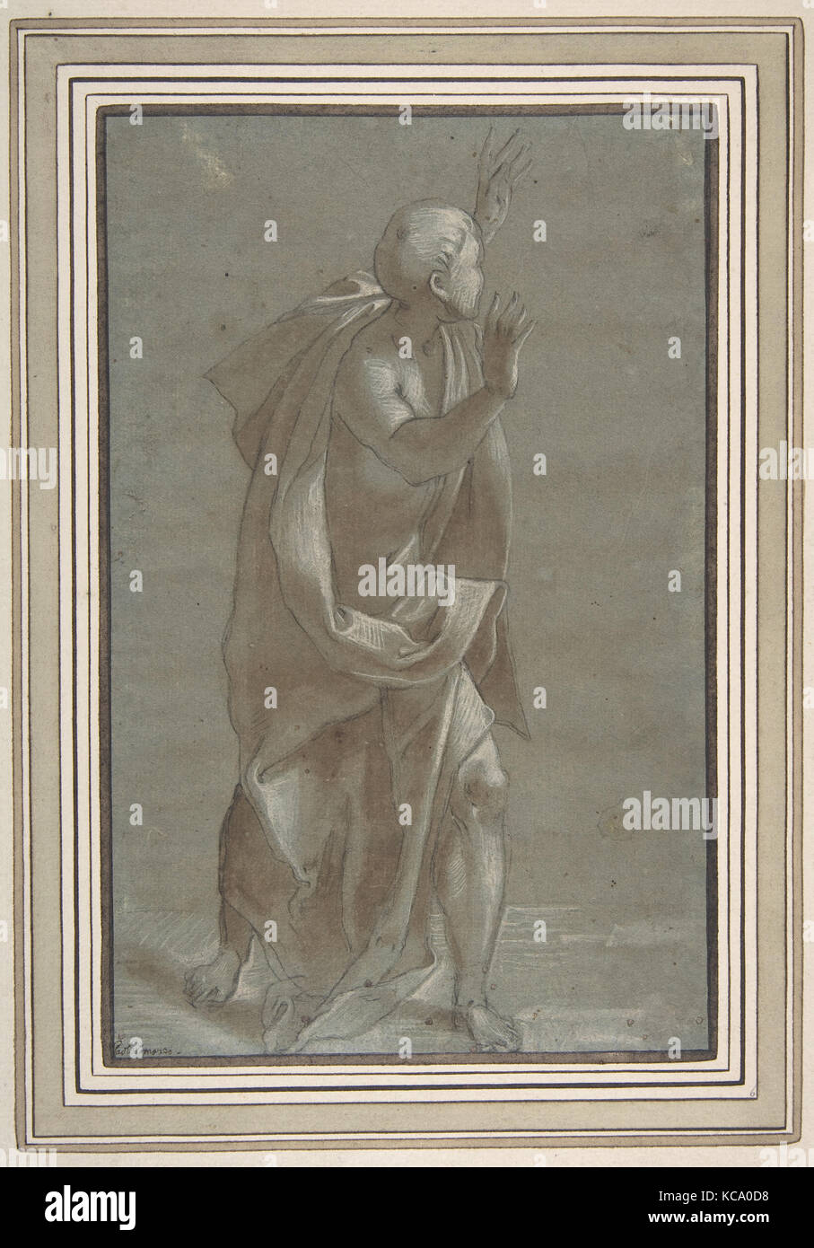 Homme debout Figure drapée avec ses mains posées., Giovanni Paolo Lomazzo, 1565-71 Banque D'Images