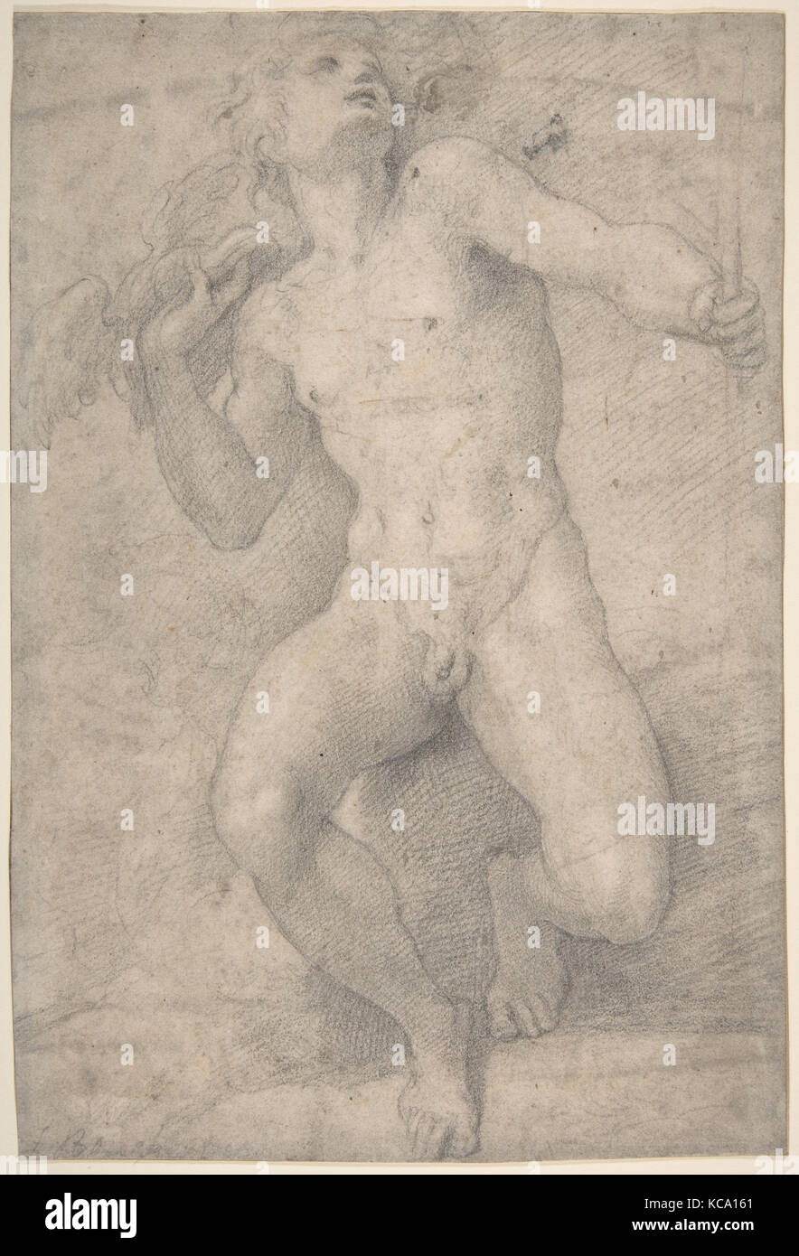 Personnage assis de mercure, 1503-40, craie noire, 12 x 8 1/8 in. (30,5 x 20,6cm), dessins, Parmigianino (Girolamo Francesco Maria Banque D'Images