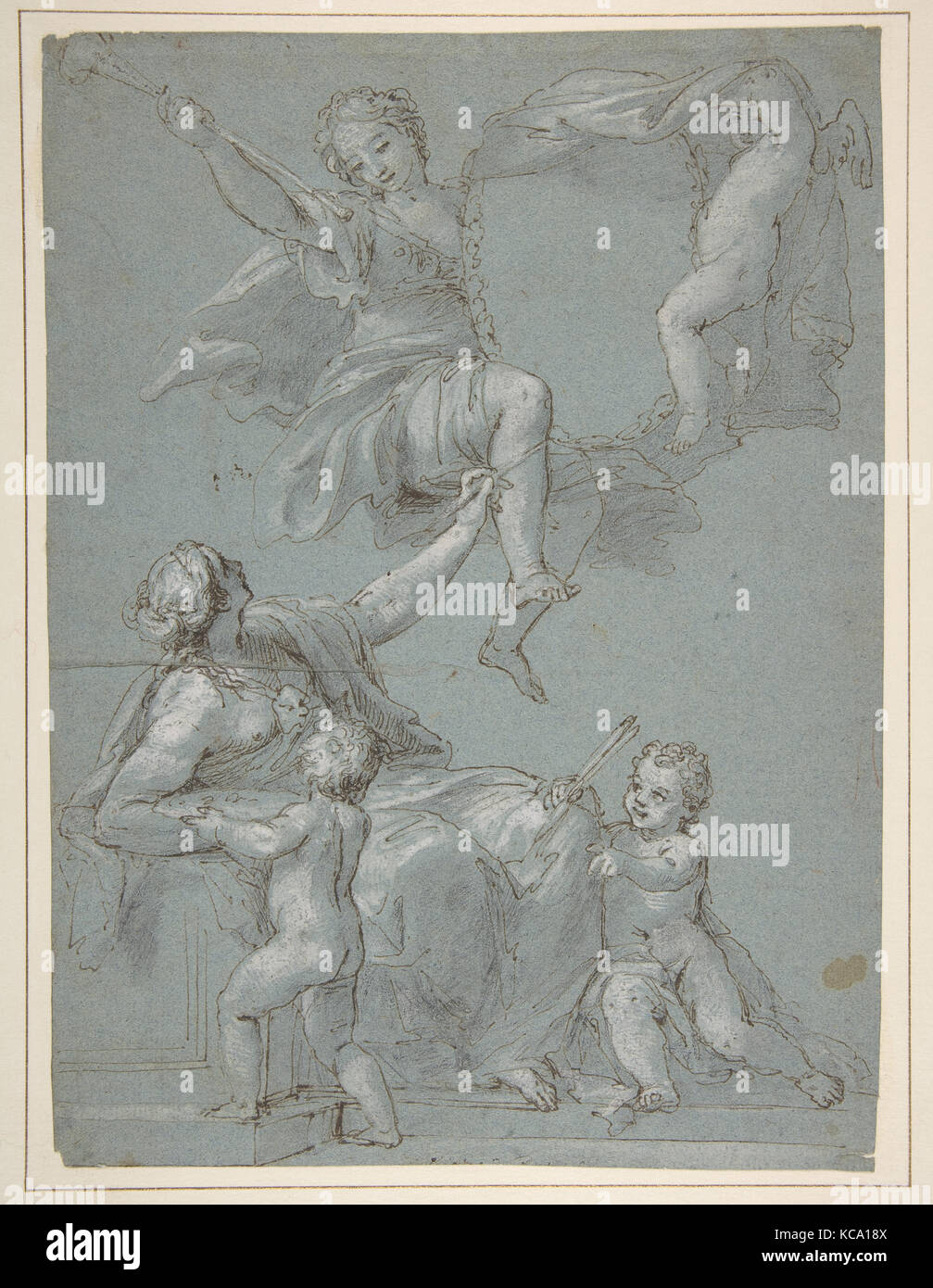 Composition allégorique avec les chiffres de la peinture et de la renommée, Pietro Antonio de' Pietri, 1663-1716 Banque D'Images