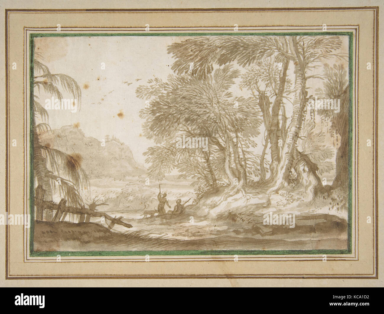 Paysage boisé avec deux figures, Domenico Piola, 1627-1703 Banque D'Images