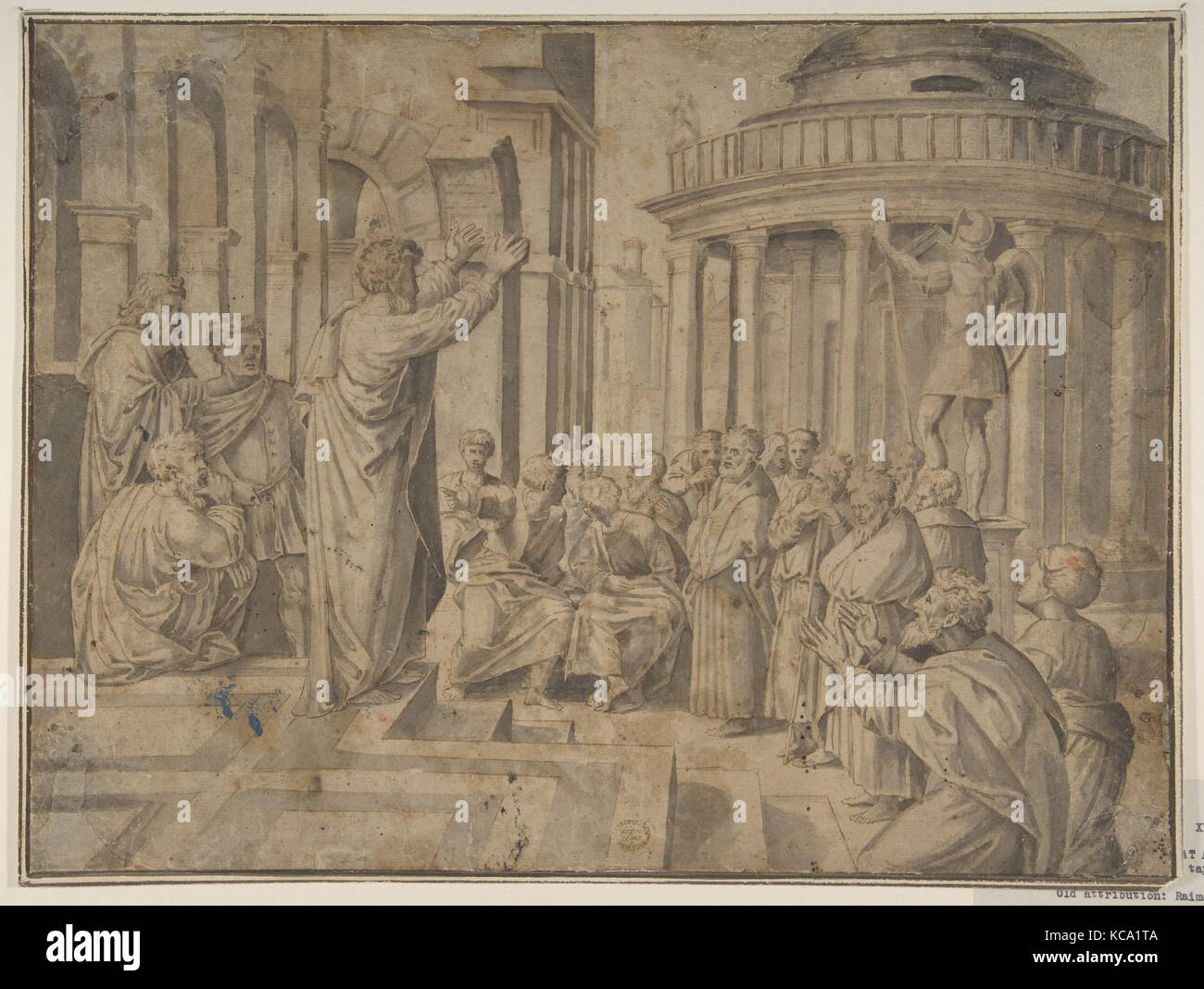 Saint Paul prêchant à Athènes (copie de tapisserie de Raphael, inversé), Après Raphaël, 16e siècle Banque D'Images