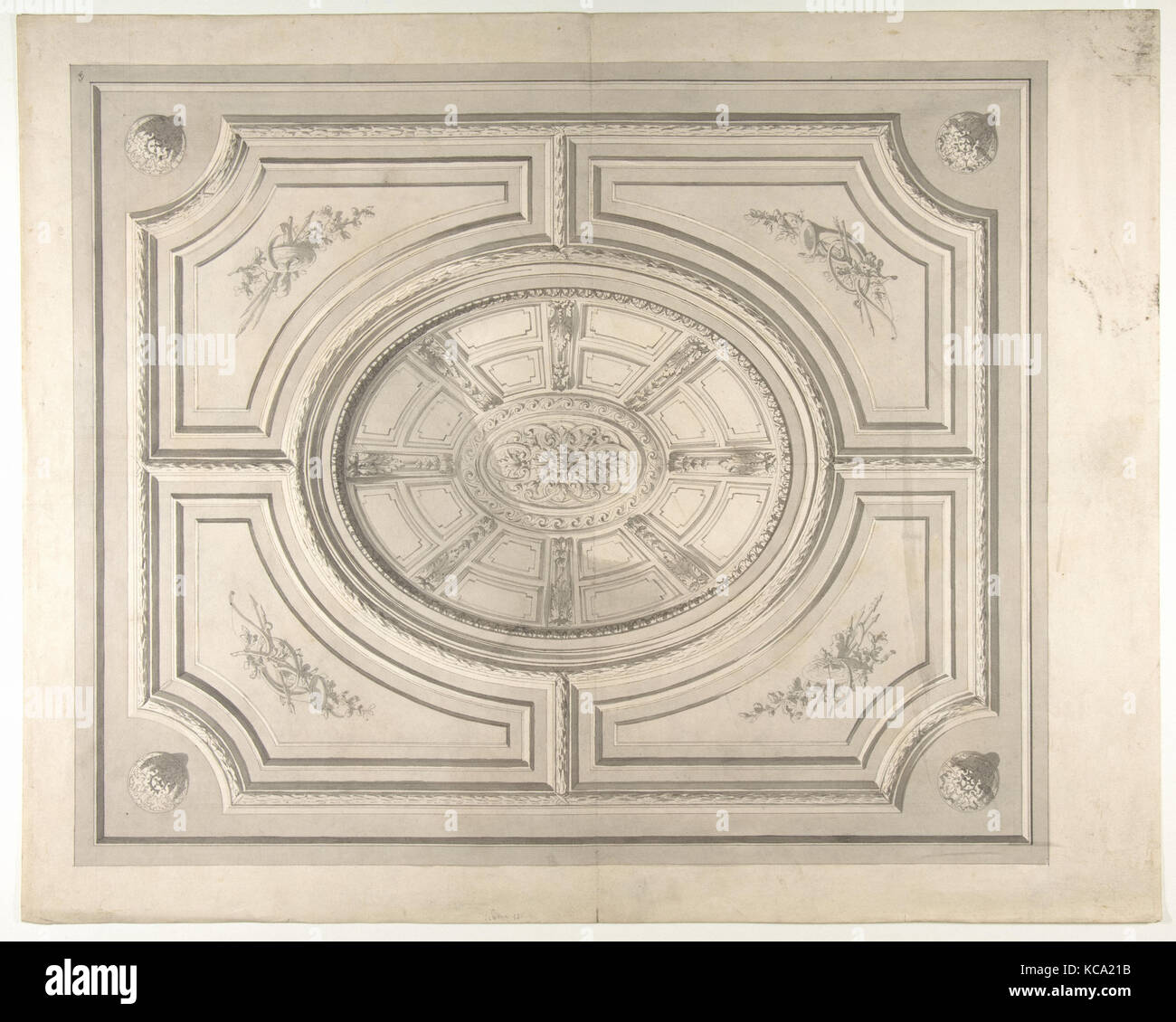 Conception d'un plafond avec des trophées et un trompe-l'oeil, coffres Jules-Edmond-Charles Lachaise, 1830-97 Banque D'Images
