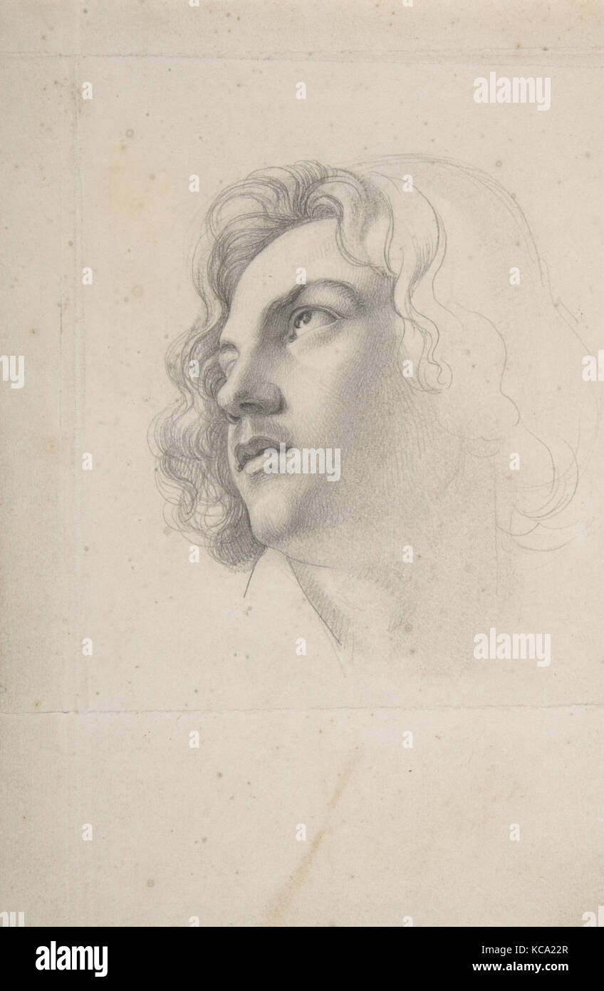 Portrait d'Alfred Rethel, looking up ; Verso : des études de deux chefs, Heinrich Karl Anton Mücke, 19e siècle Banque D'Images
