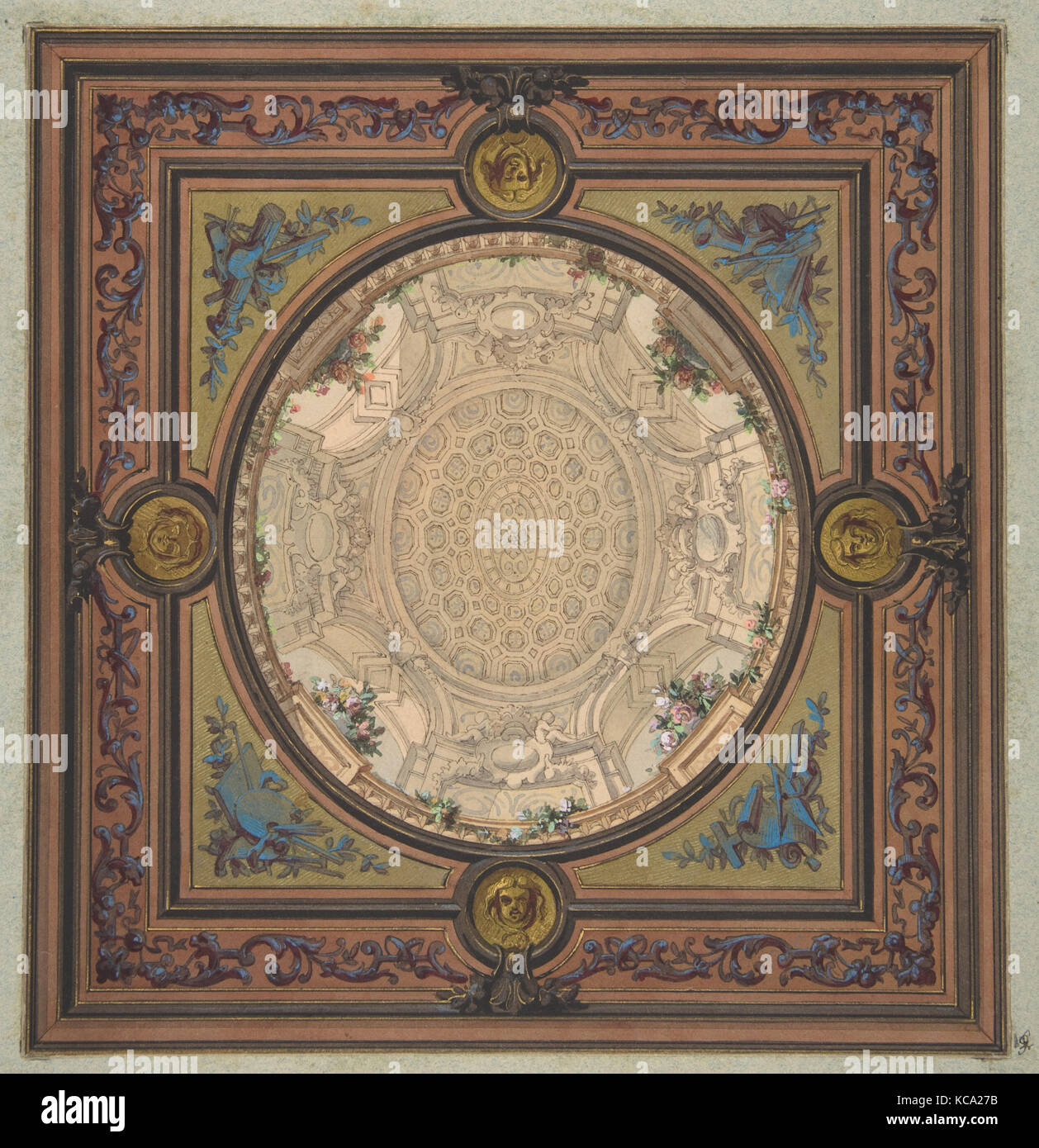 Design pour la décoration d'un plafond avec un trompe l'œil d'une coupole à caissons, Jules-Edmond-Charles Lachaise, 1830-97 Banque D'Images