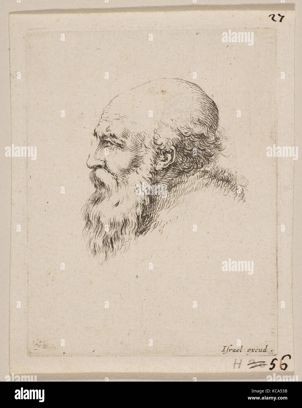 Tête d'un vieil homme barbu et chauve en profil, de 'divers chefs et ...