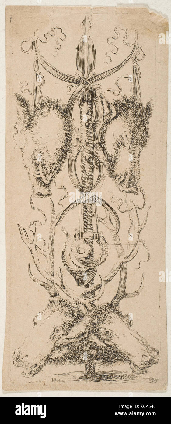 Trophée de chasse avec des têtes de cerf au-dessous, gravé par Stefano della Bella, ca. 1653 Banque D'Images