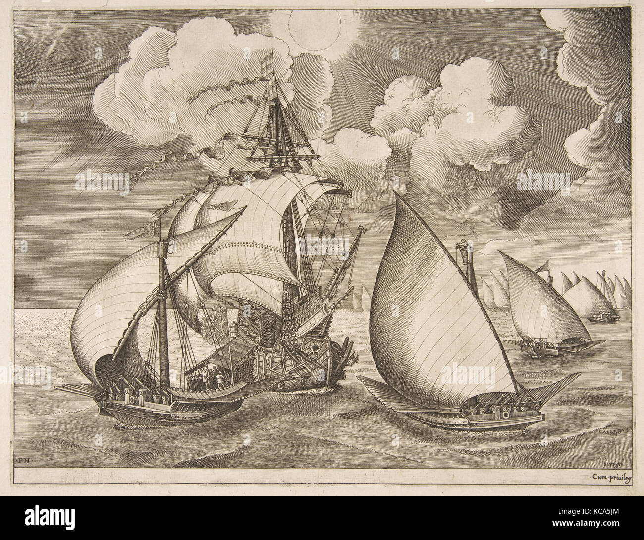 Flotte de galères escorté par une Caravelle de la navigation des navires, après Pieter Bruegel l'ancien, 1561-65 Banque D'Images