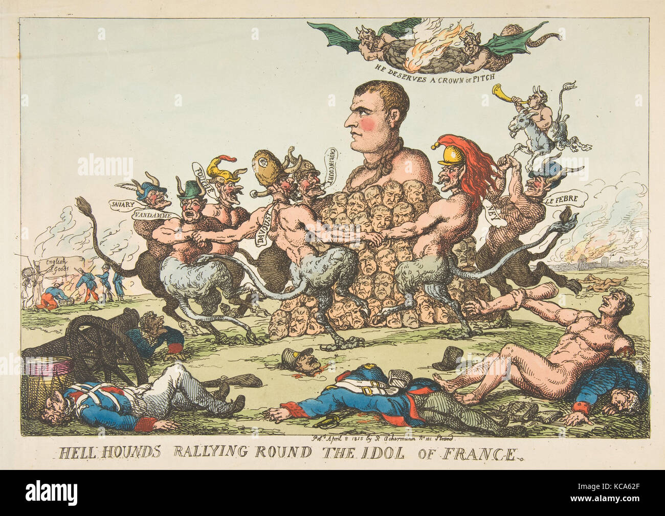Hell Hounds ralliant autour de l'idole de la France, Thomas Rowlandson, le 8 avril 1815 Banque D'Images