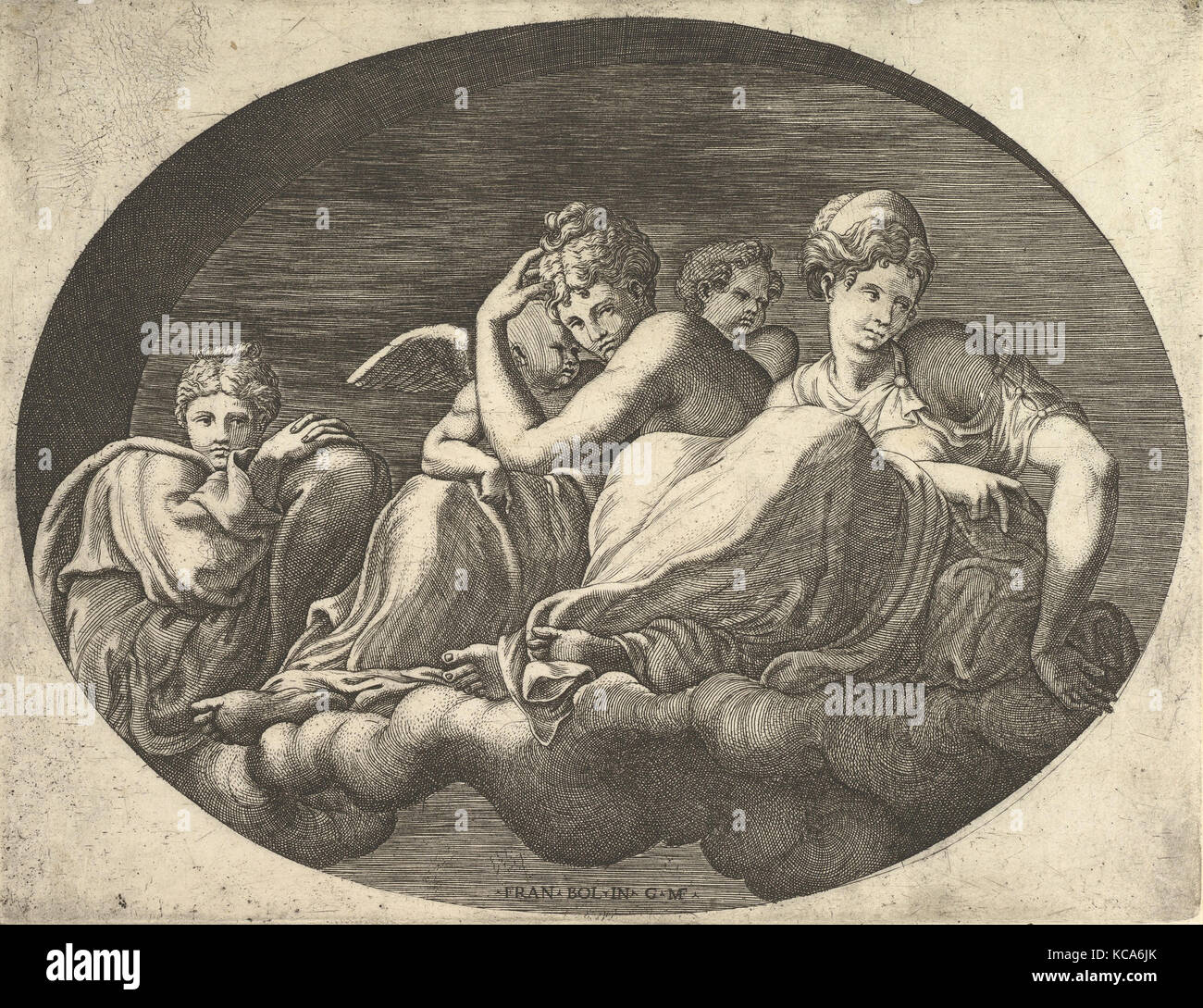 Vénus et Cupidon, deux autres déesses, et d'un putto, à partir d'une série de huit compositions après les dessins de Henri le Sidaner Banque D'Images